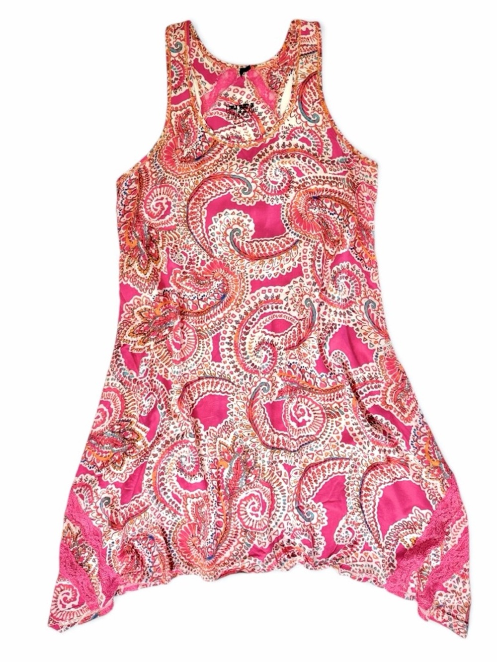 Lauren Moshi Paisley Handkerchief Hem Tank Dress Pink Boho Indie Y2K Lounge Sm